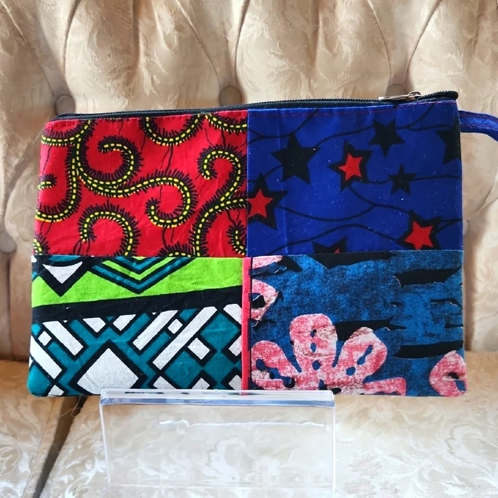 Vibrant Red and Yellow African‎ Patchwork Print Clutch